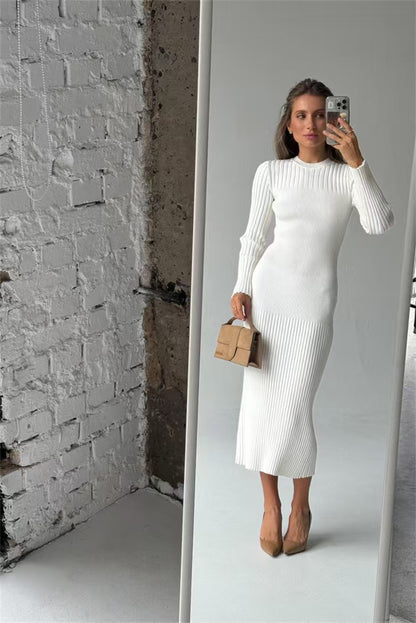 Women's Ribbed Sweater Dress Long Sleeve Bodycon Midi