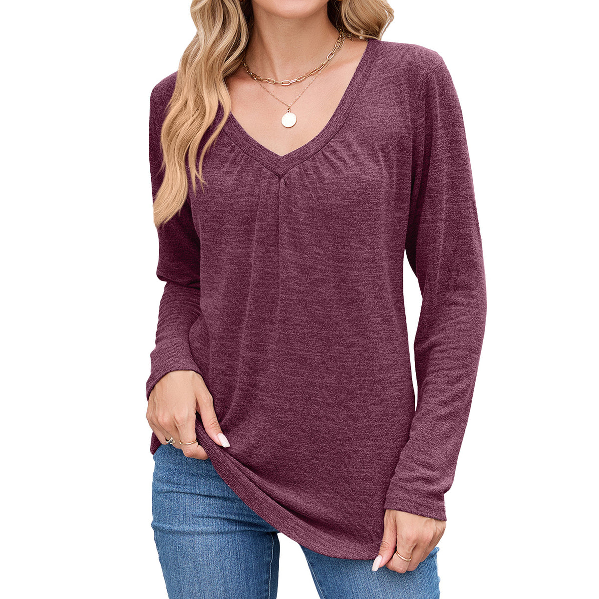 Women's V Neck Long Sleeve Oversized Tunic Top Casual