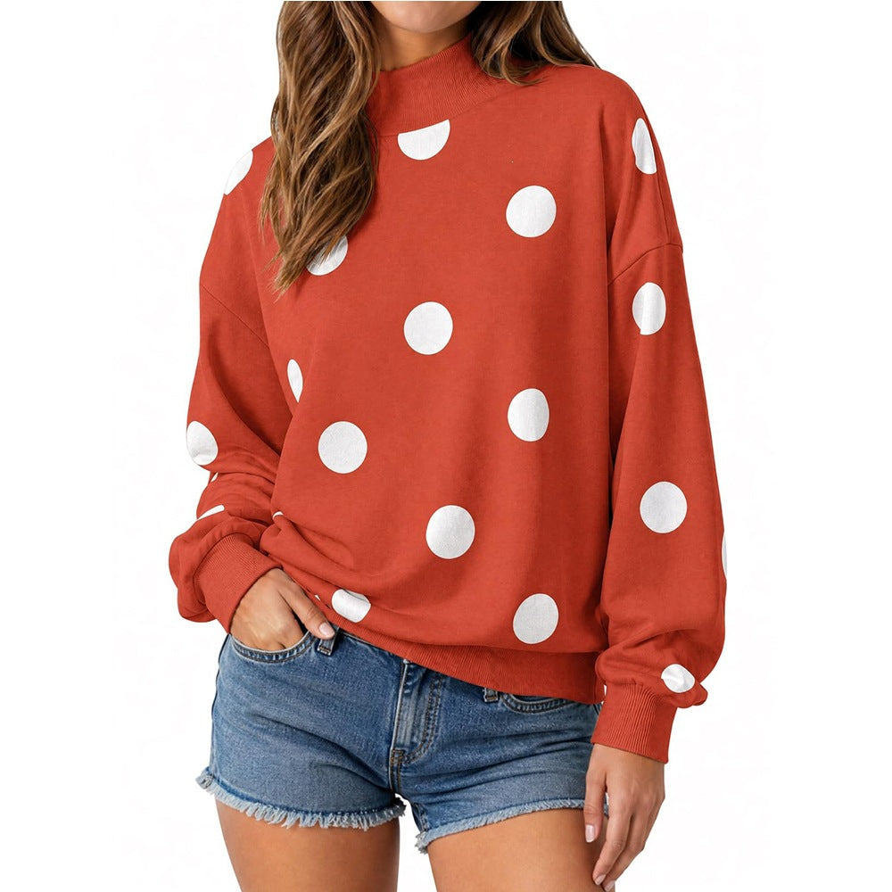 Women’s Contrast Polka Dot Mock Neck Oversized Sweatshirt