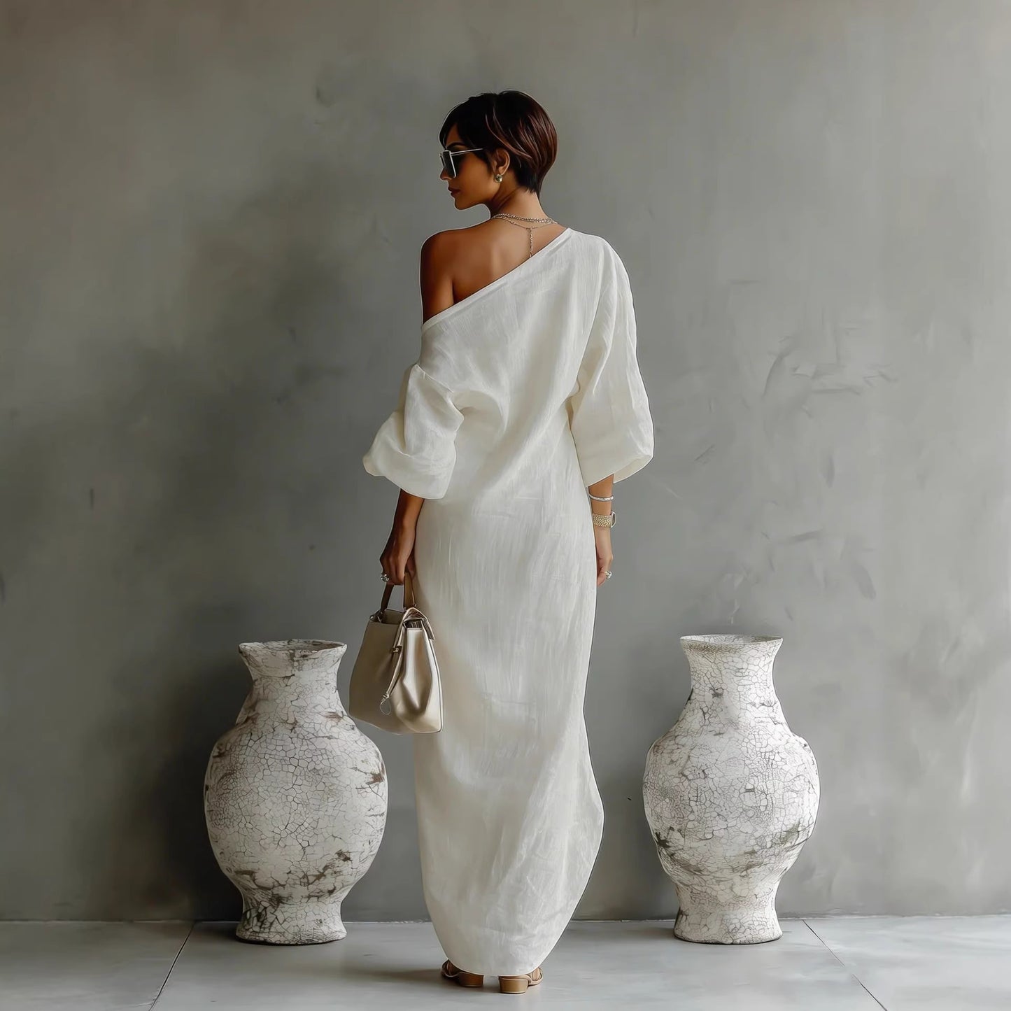 Elegant One Shoulder Long Sleeve Asymmetric Maxi Dress