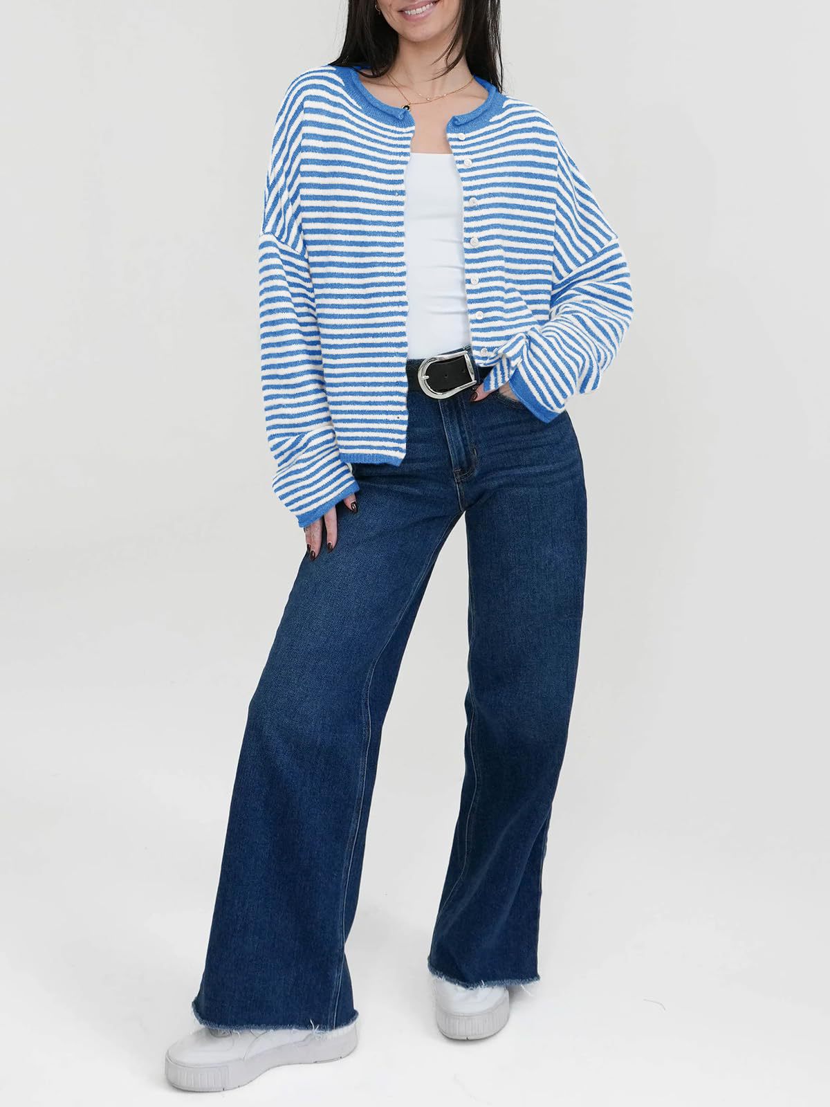 Striped Color Block Cardigan Sweater | Long Sleeve Casual Open Front