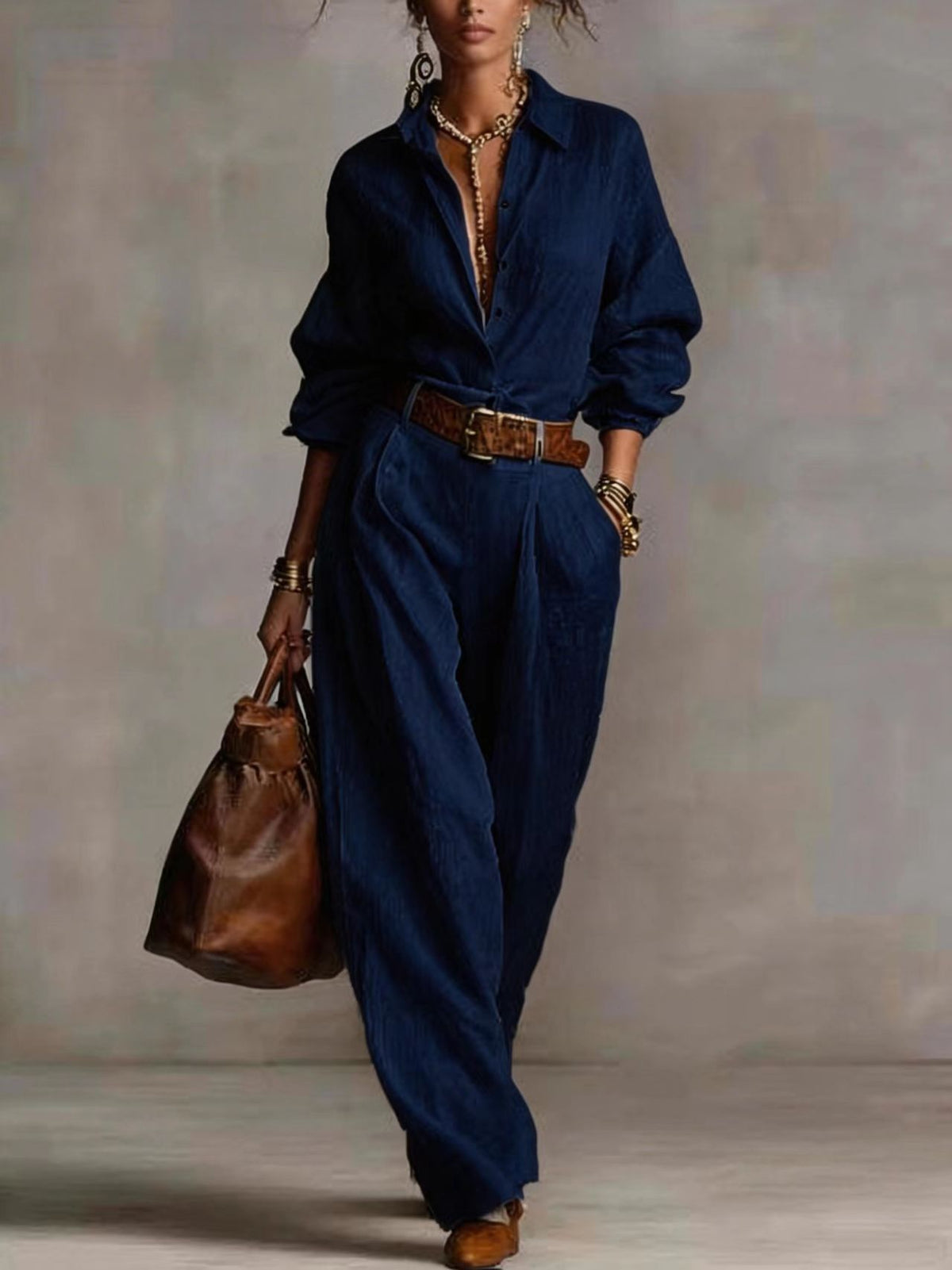 Women's Casual Blouse & Wide Leg Pants Two Piece Set
