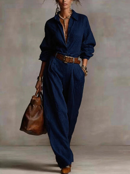 Women's Casual Blouse & Wide Leg Pants Two Piece Set