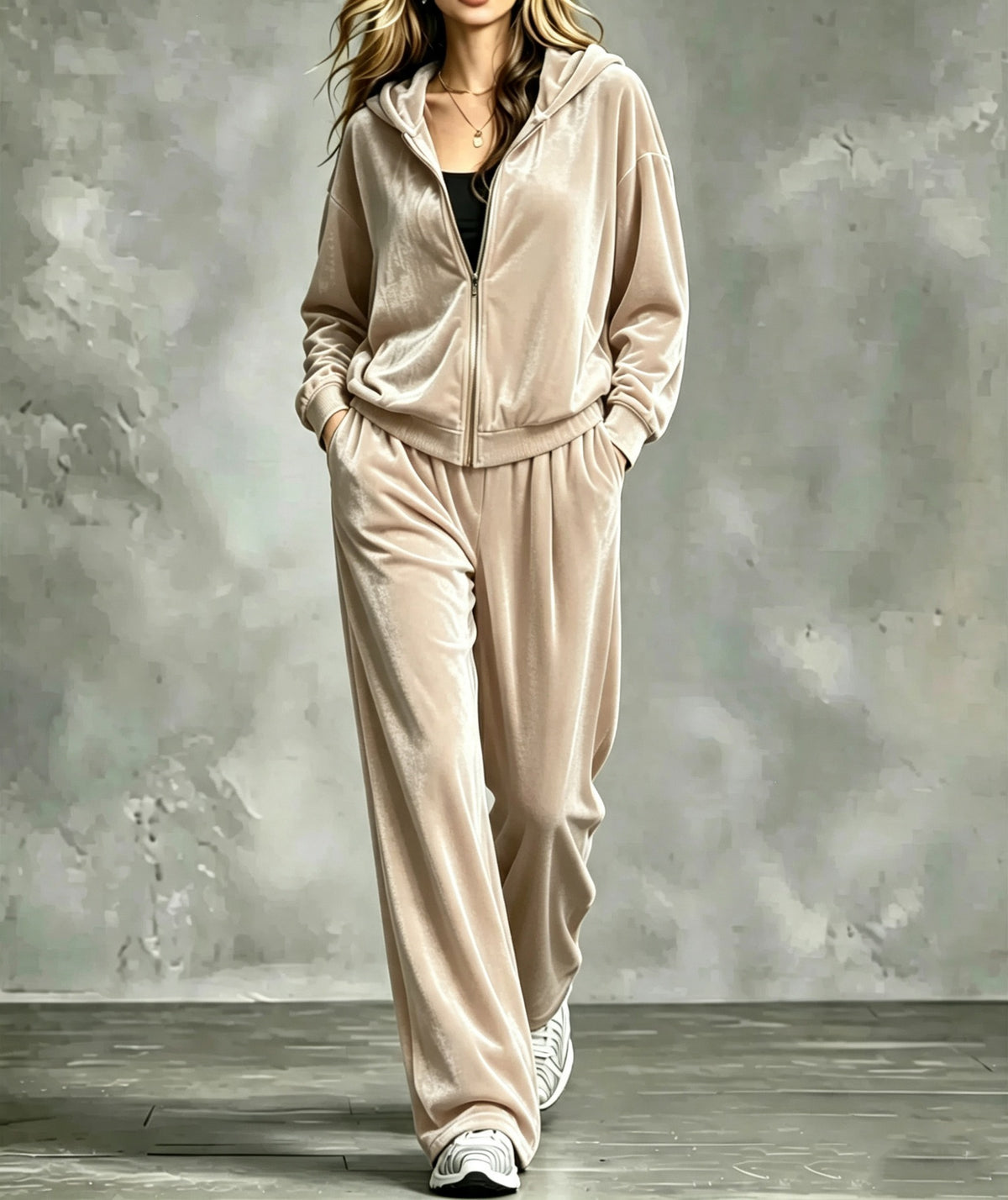 Women's Velour Zip Hoodie & Pants Two Piece Set
