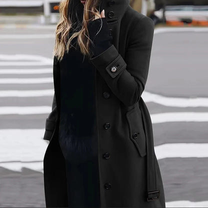 Women's Winter Mid-Length Single Breasted Wool Coat
