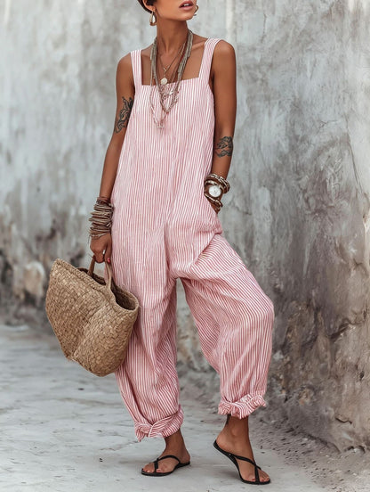 Women Striped Wide Leg Jumpsuit Casual Summer Boho