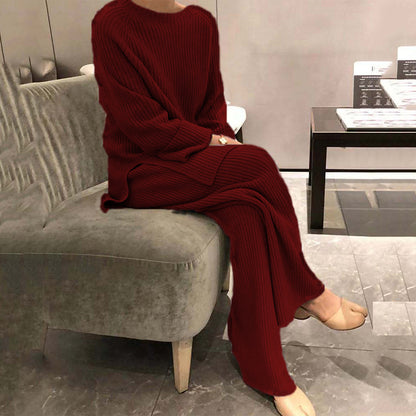Women's Ribbed Knit Sweater Wide Leg Pants Set