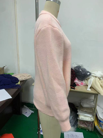 Women's Pink Oversized Crewneck Pullover Sweater