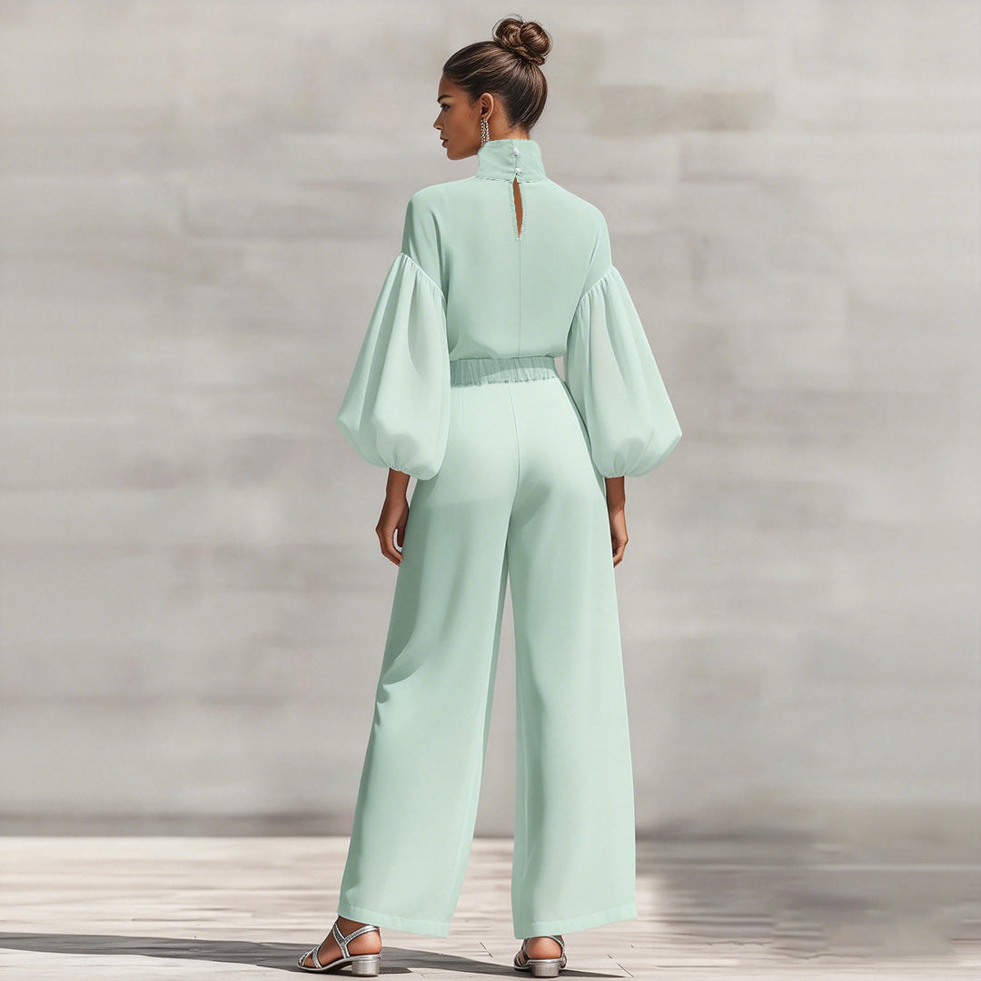 Women's Lantern Sleeve Blouse Wide Leg Pants Two Piece Set