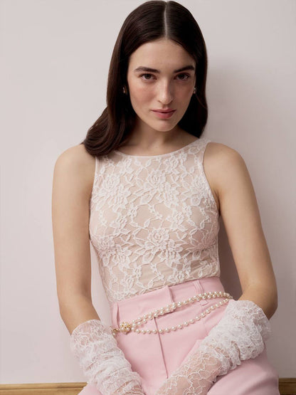 Floral Lace Sleeveless Bodysuit Sexy Mesh Tank Top