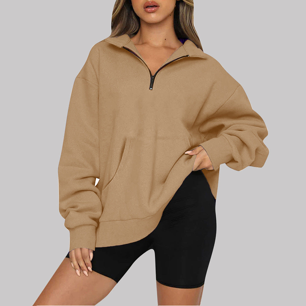 Oversized Half Zip Fleece Pullover Sweatshirt with Pocket