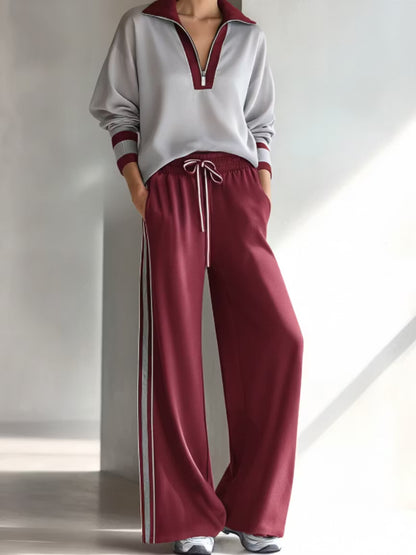 Women's Color Block Polo Sweatsuit Two Piece Lounge Set