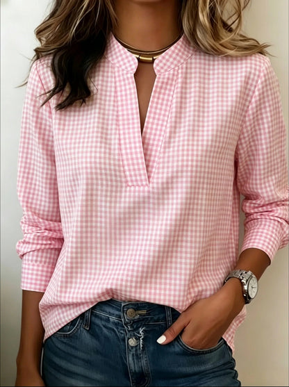 Women's Gingham Long Sleeve Pullover Blouse