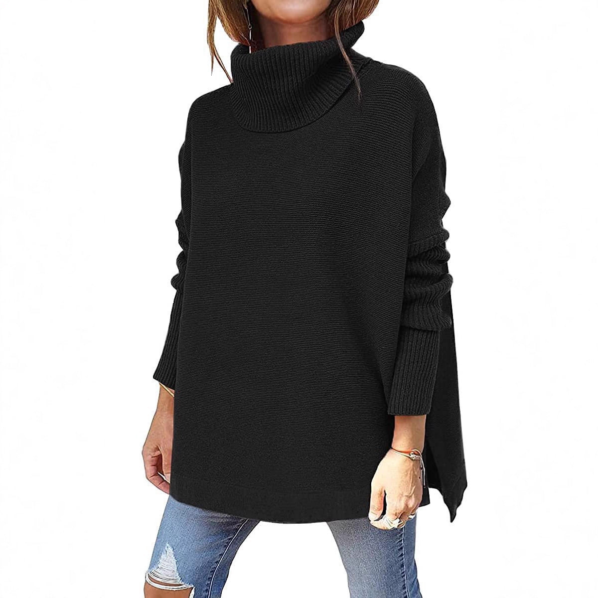 Womens Oversized Turtleneck Batwing Tunic Sweater