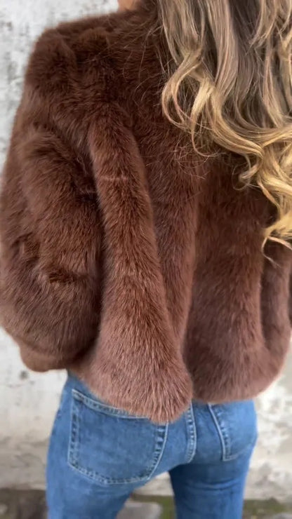 Women's Faux Fur Zip Up Jacket High Neck Streetwear