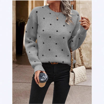 Women's Polka Dot Crew Neck Long Sleeve Sweater