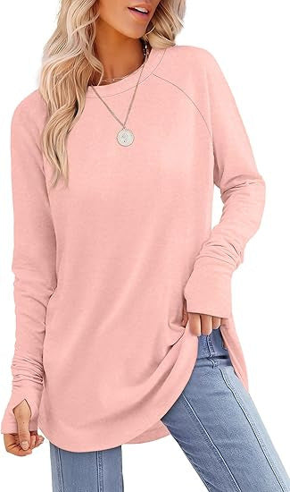 Women's Oversized Raglan Thumb Hole Long Sleeve Tunic Top