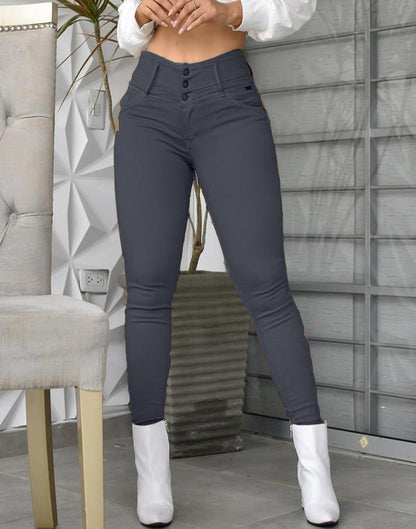 Women's High Waisted Skinny Pants Casual Button Front