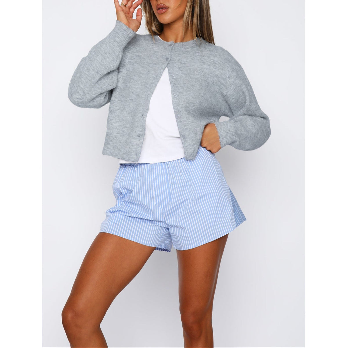 Women's Cropped Cardigan Sweater Button Front Knit