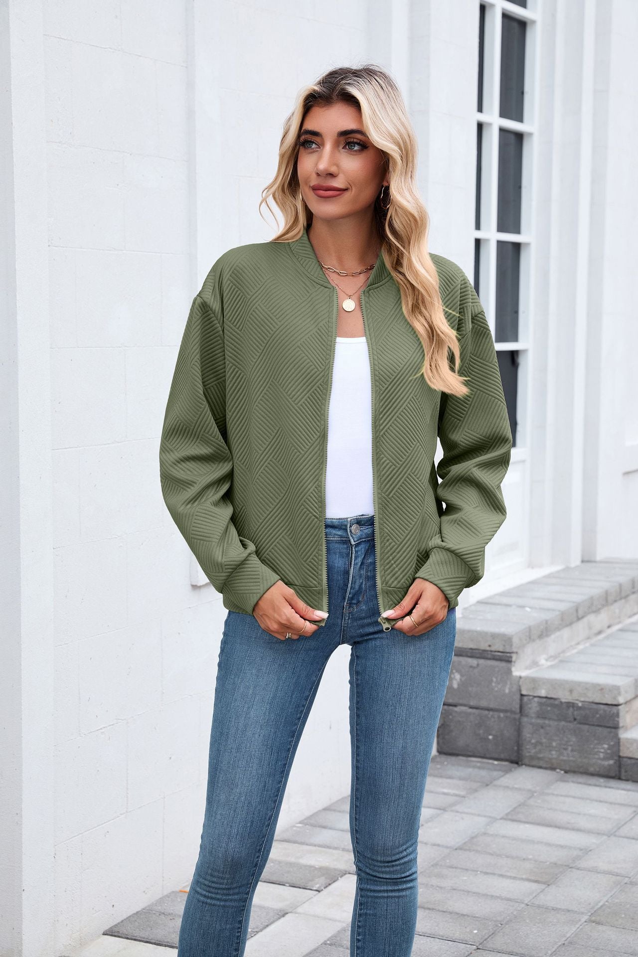 Women's Casual Zip Up Sweatshirt Jacket Long Sleeve Quilted