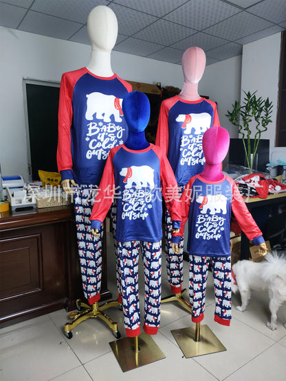 Parent-child Set, Bear Print Loungewear, Christmas Pajamas Two-piece Set