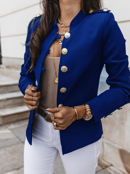 Women's Fitted Cropped Blazer Gold Button Long Sleeve
