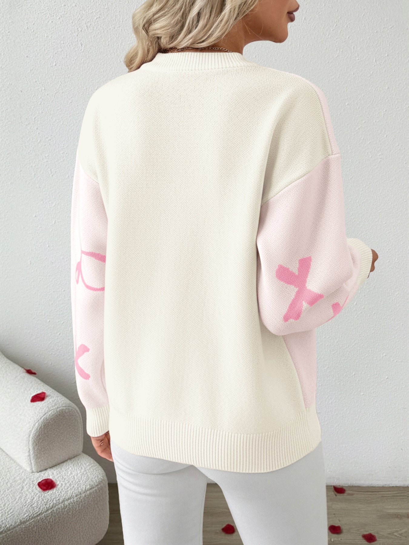 Women's Christmas Bow Jacquard Crewneck Sweater