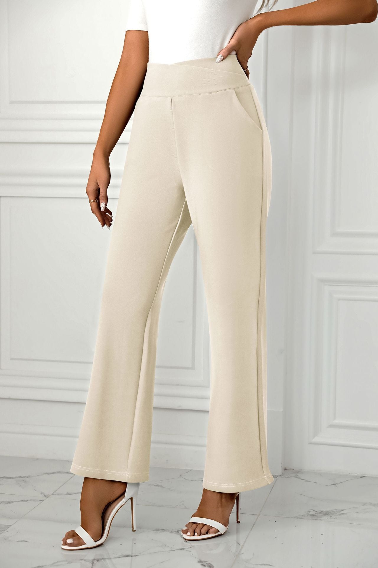 Women's High-Waist Flare Pants - Casual Loose Straight-Leg