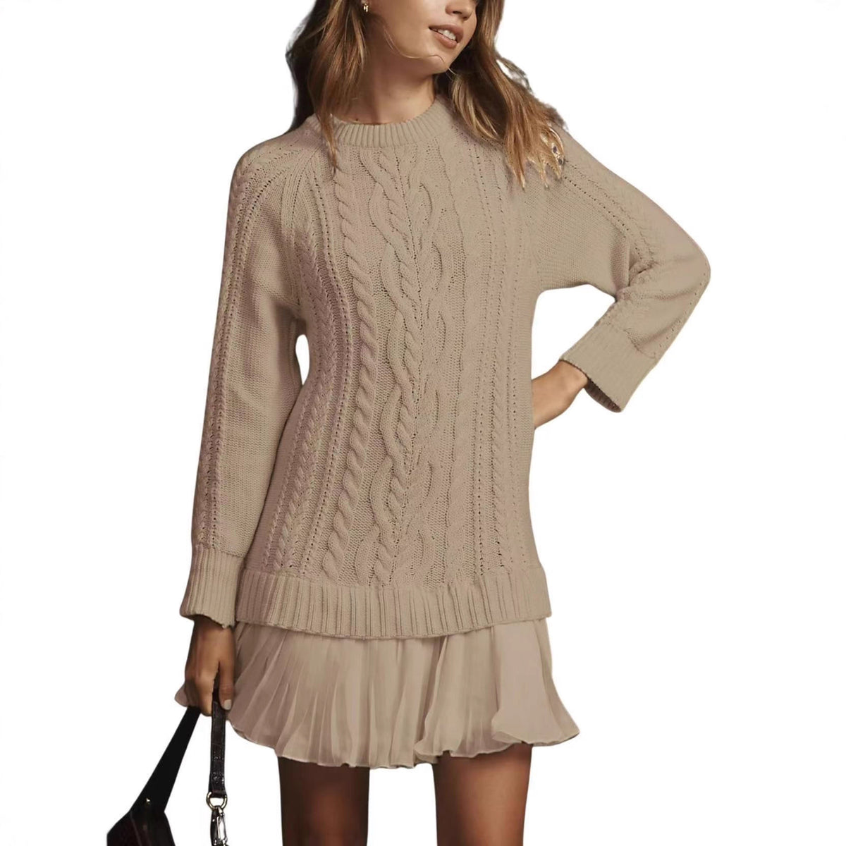 Women's Cable Knit Crew Neck Cashmere Sweater