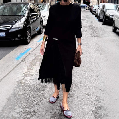 Women's Long Sleeve Sweater Dress Mesh Slit Maxi