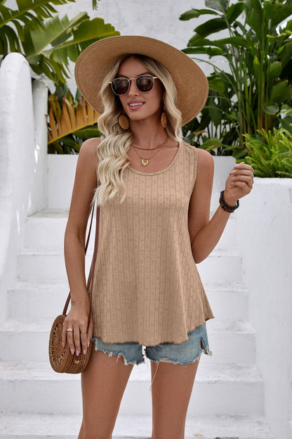 Spring Summer Loose Round Neck Sleeveless Tee for Women