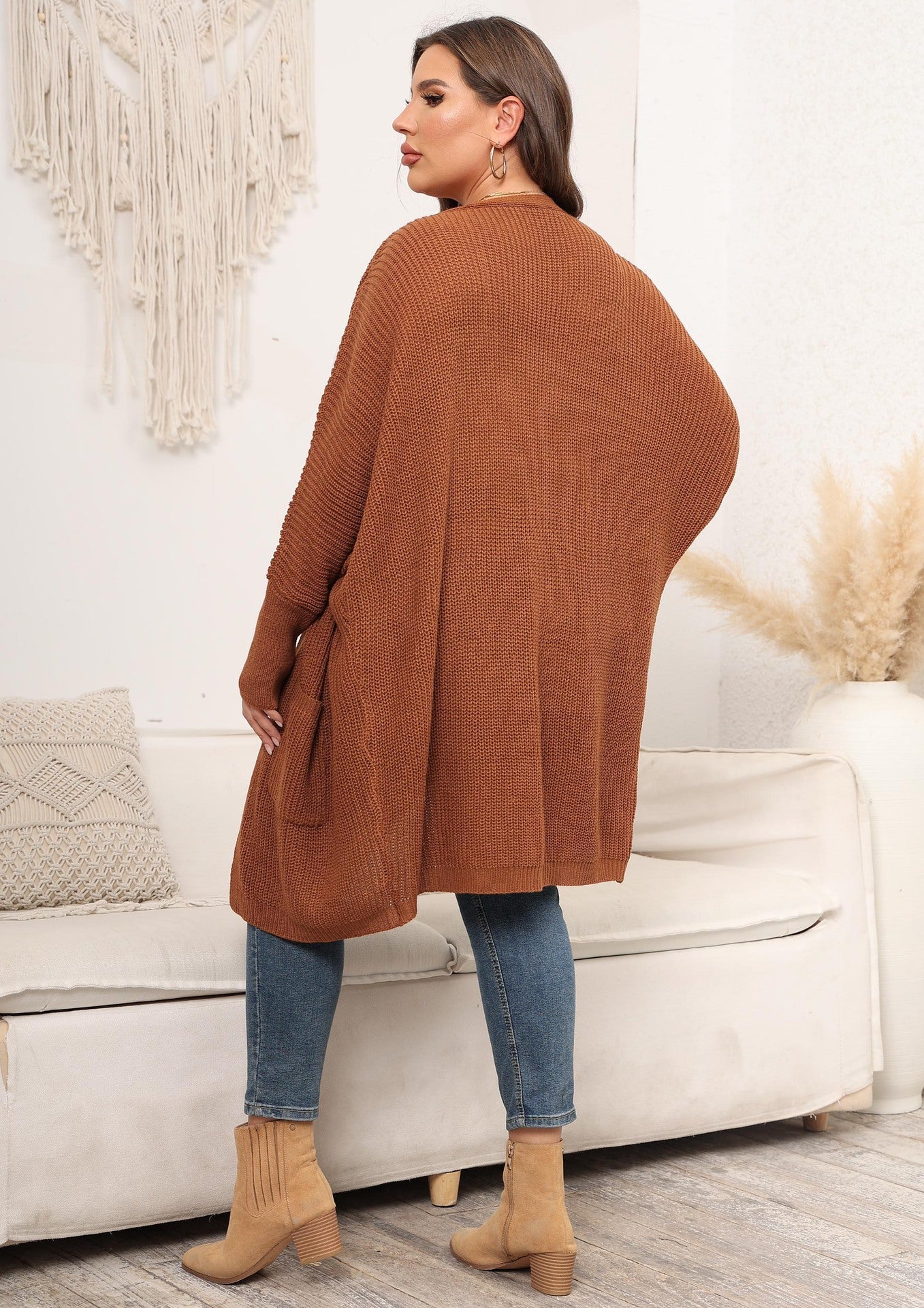 Women's Woven Sweater Bat Sleeve Large Pocket Casual Sweater Jacket