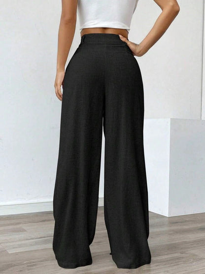 Women's High-Waist Wide-Leg Linen Pants – Casual Loose Summer Trousers