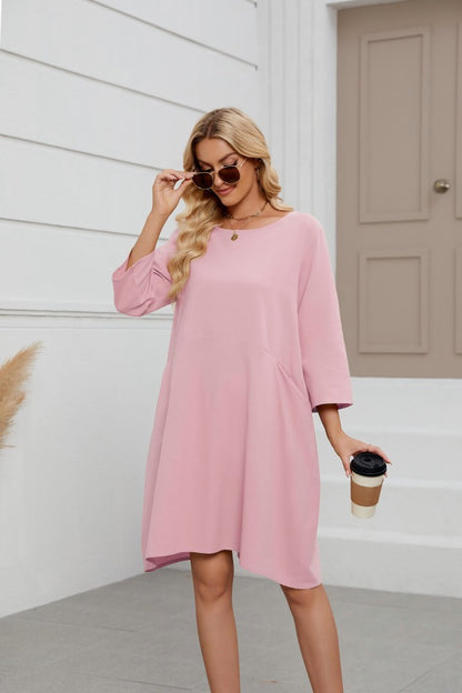Women's Cotton Linen A-Line Midi Dress Casual with Pockets