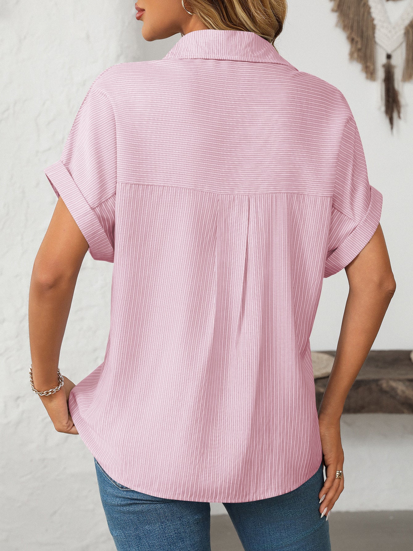 Loose Striped Short-Sleeve Shirt