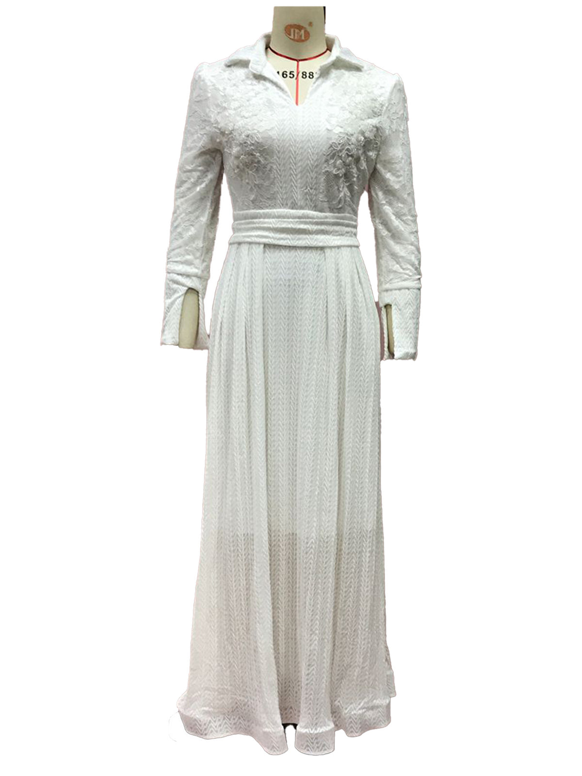White Lace Floral Maxi Dress Long Sleeve Vintage Formal