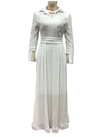 White Lace Floral Maxi Dress Long Sleeve Vintage Formal