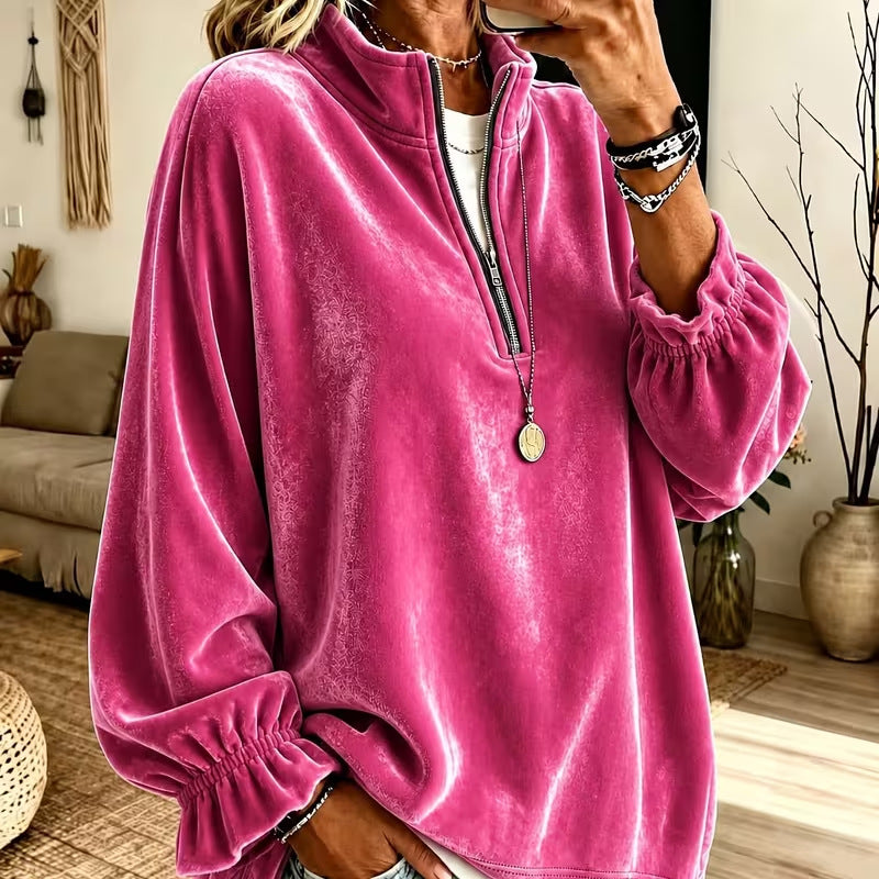 Women's Oversized Quarter Zip Velvet Sweatshirt Pullover