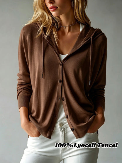 Women's Hooded Tencel Cardigan Lightweight Soft Knit Top