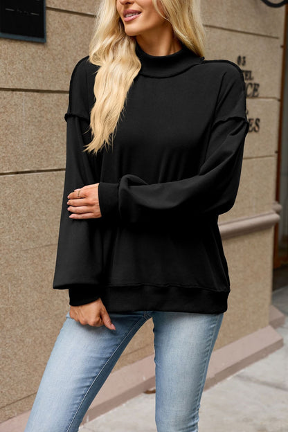 Women’s Mock Neck Exposed Seam Sweatshirt Pullover