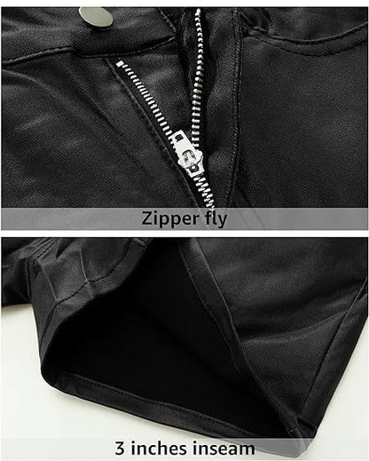High-Waisted Faux Leather Pocket Shorts for Women - Stylish & Slim Fit