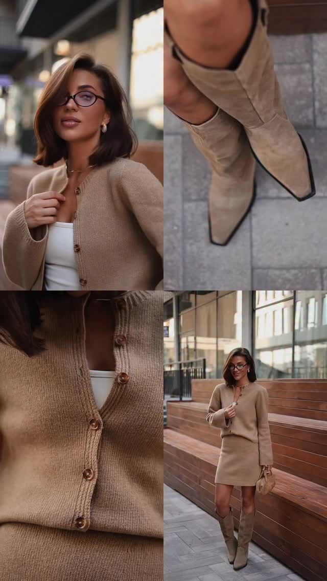 Women's Elegant Knit Cardigan Mini Skirt Two Piece Set