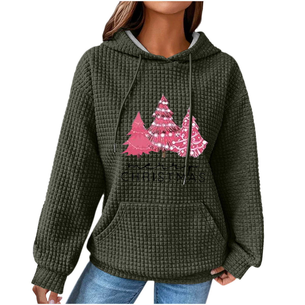 Women's Oversized Waffle Knit Christmas Hoodie