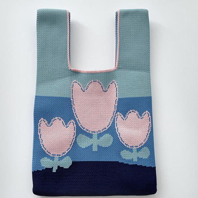 Flower Tulip Woman's Knitted Tote Bag Knit Waist Bag