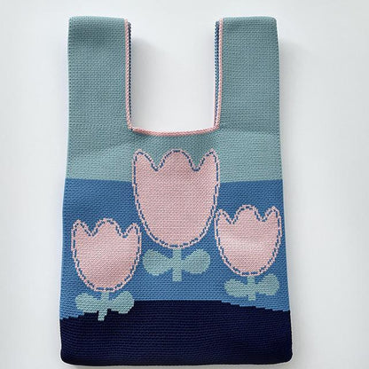 Flower Tulip Woman's Knitted Tote Bag Knit Waist Bag