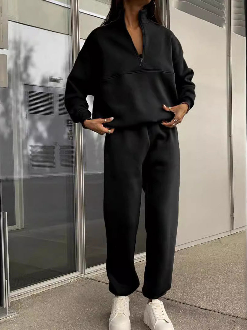 Women's Oversized Quarter Zip Sweatshirt Jogger Set