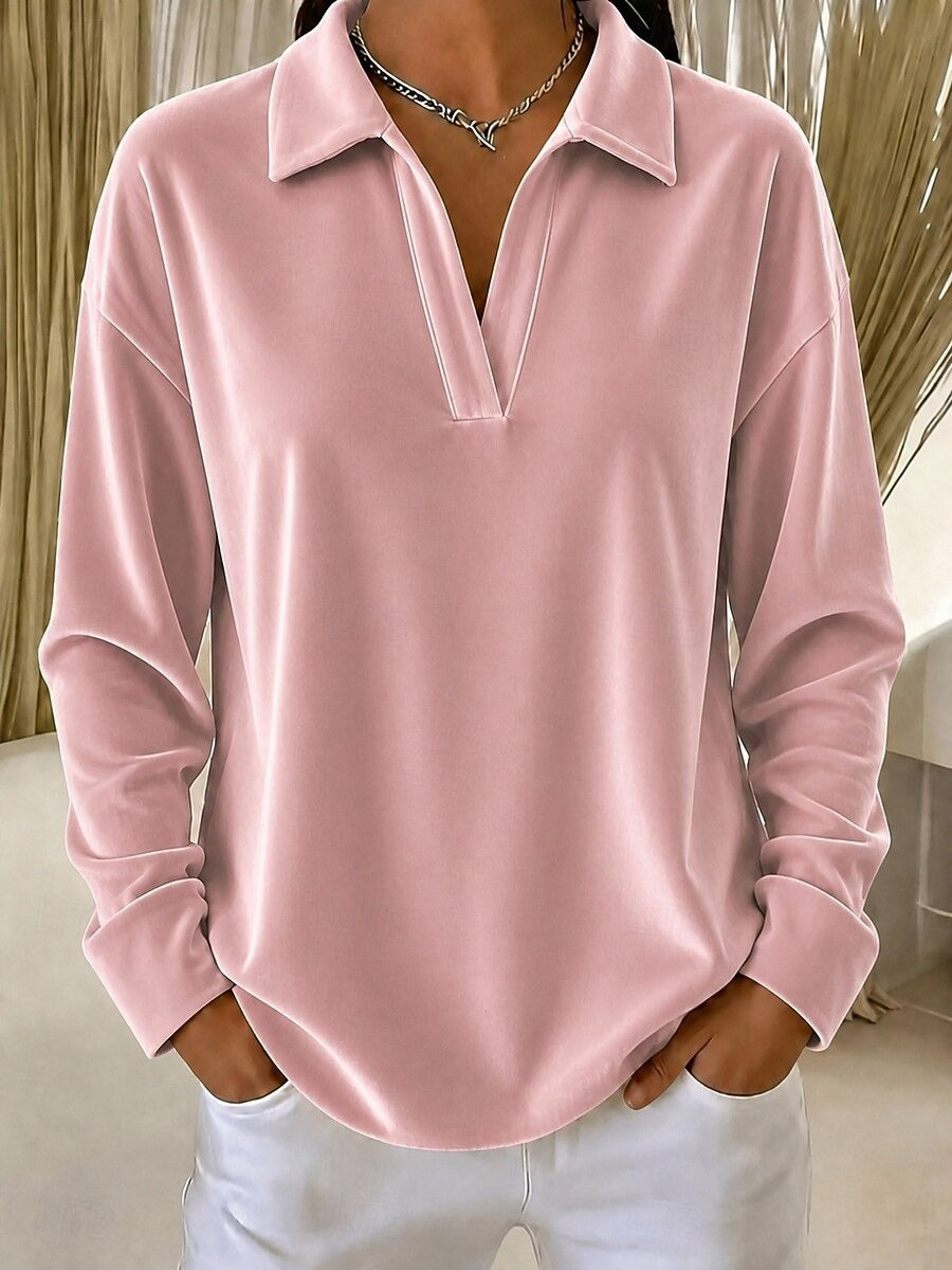 Women's Velvet Collared V-Neck Long Sleeve Casual Top