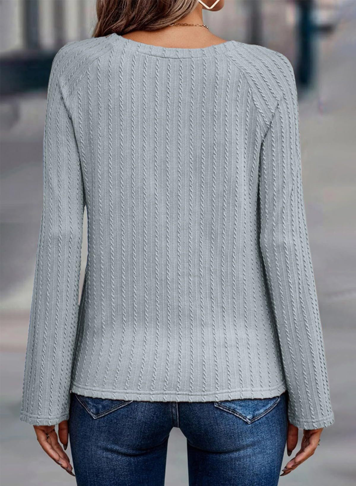 Textured Crewneck Long Sleeve Knit Top for Women
