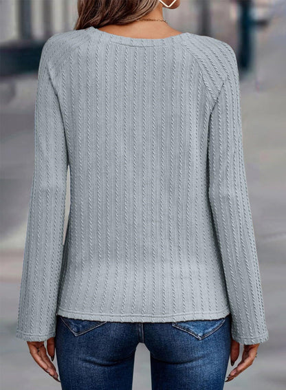 Textured Crewneck Long Sleeve Knit Top for Women