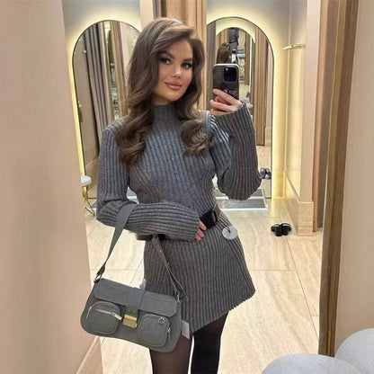 Women's Long Sleeve Ribbed Mock Neck Bodycon Mini Dress